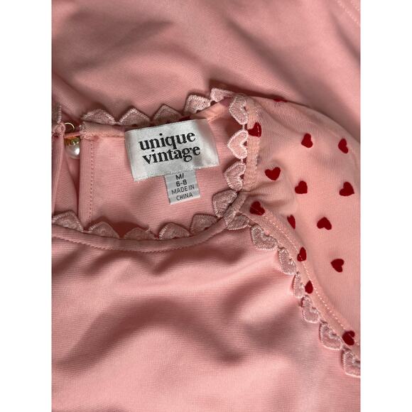 Unique Vintage Pink and Red Hearts Mesh Flutter Sleeve Blouse M 6 8 NWOT - Picture 6 of 6